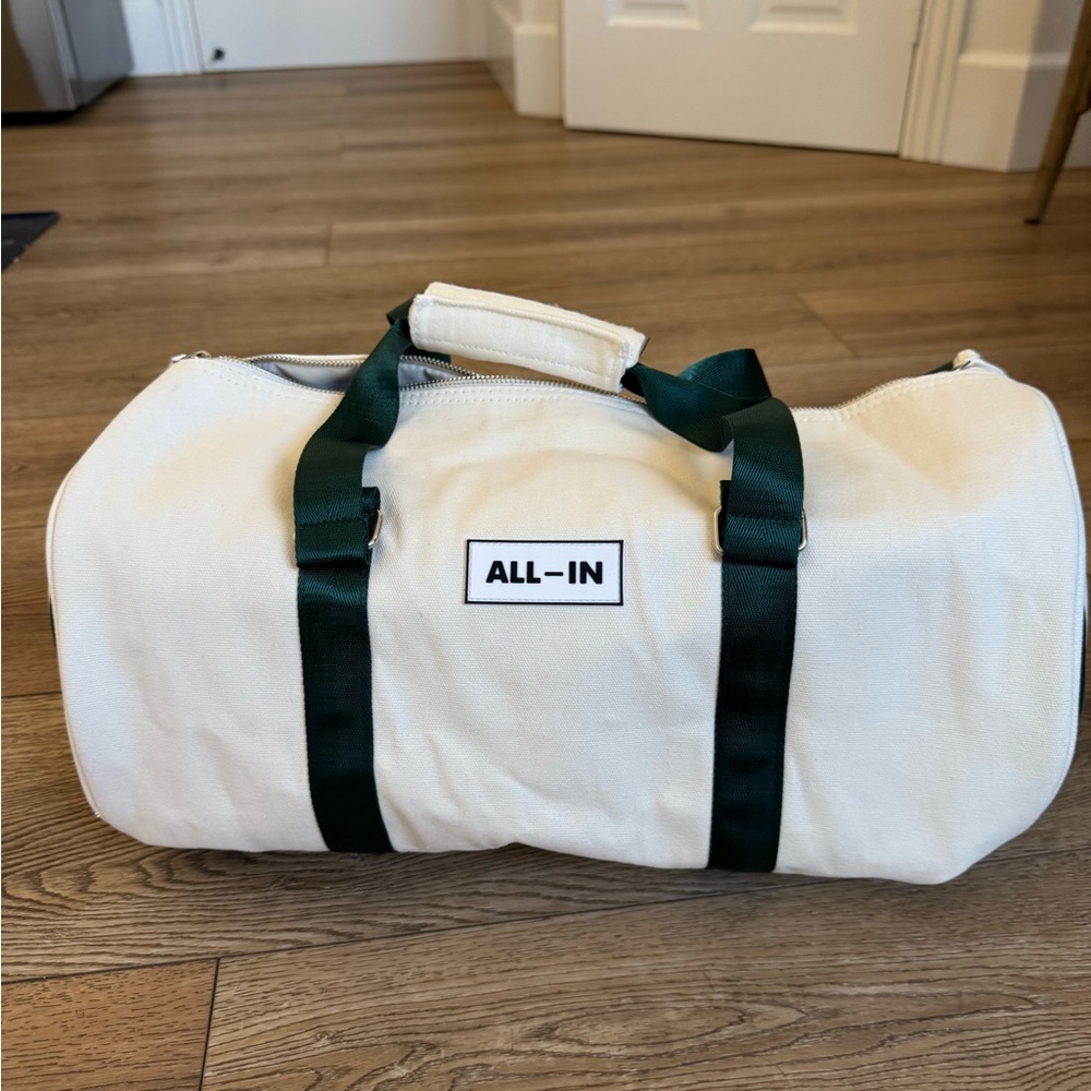 ALL-IN Summit 2025 White Canvas Duffel Bag with Dark Green Straps, Brand New